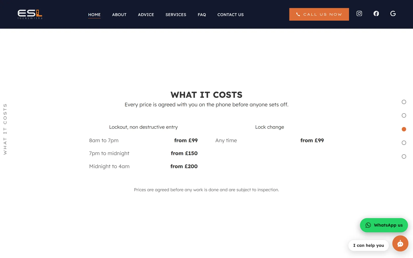 Prices shown up front, by time of day. The site’s whole argument is that the price is agreed before anyone sets off.